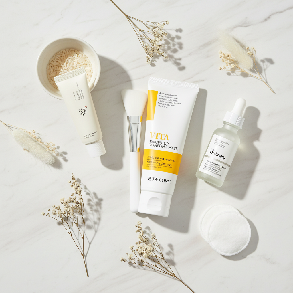 Deep Melanin Spot Vanisher Kit - 3W Clinic Vita Bright Up Wrapping Mask, One Thing Niacinamide 10% & Beauty of Joseon Relief Sun