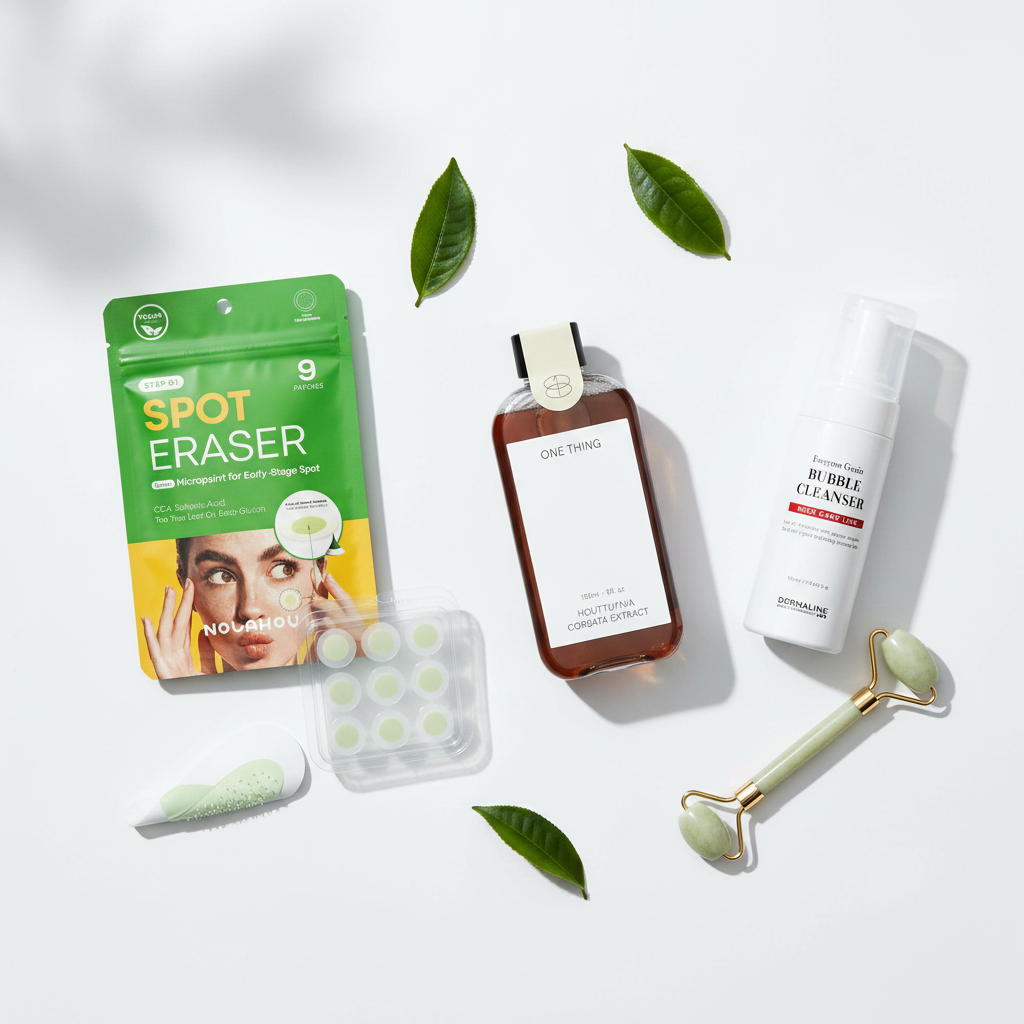 Emergency SOS Acne Kill Kit - Nolahour Spot Eraser Step 1, One Thing Houttuynia Cordata Extract & Dermaline Enzyme Grain Bubble Cleanser