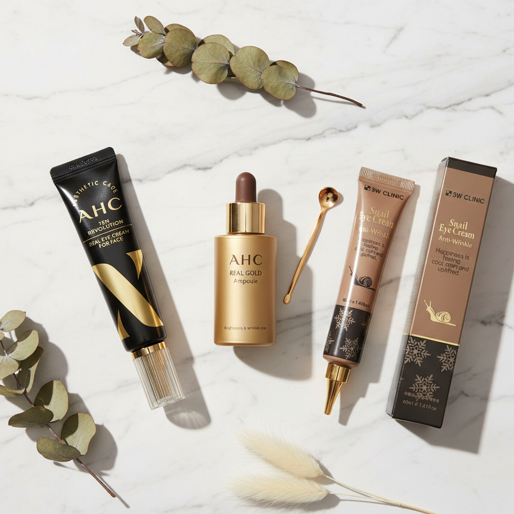 Sustainable Nutrition Boost Kit - AHC Real Gold Ampoule, AHC Ten Revolution Eye Cream & 3W Clinic Snail Eye Cream