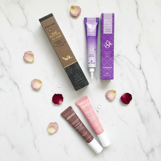 Cracked Skin Rescue Kit - 3W Clinic Hyaluronic Eye Cream, Snail Eye Cream & VDIVICI Peptide Butter Tint Balm